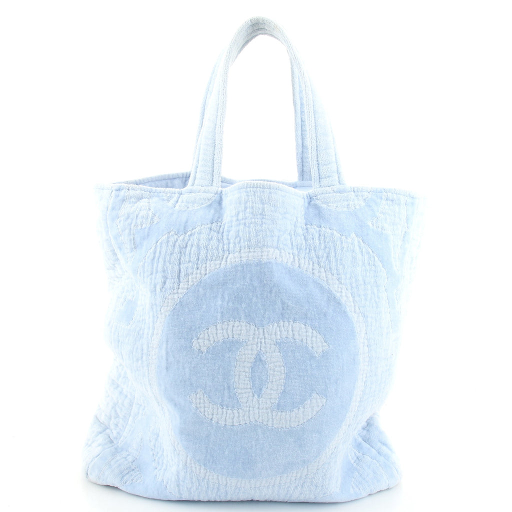 CHANEL CC TERRY CLOTH LARGE BEACH BAG TOTE WITH MATCHING TOWEL