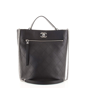 Chanel CC Top Handle Bucket Bag Stitched Calfskin Large