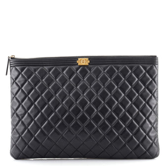 Chanel Boy O Case Clutch Quilted Lambskin Large