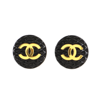Chanel Vintage Round CC Clip-On Earrings Quilted Resin and Metal