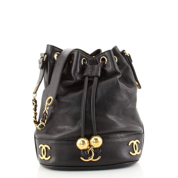 Chanel Vintage Metal CC Drawstring Bucket Bag Caviar Medium