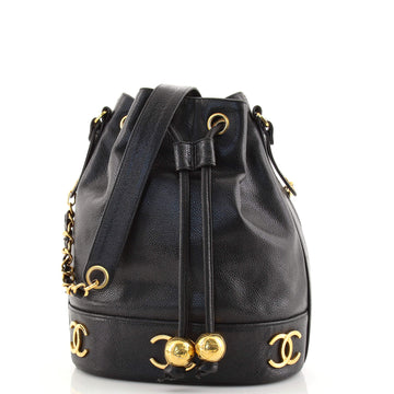 Chanel Vintage Metal CC Drawstring Bucket Bag Caviar Medium