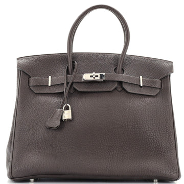 Hermes Birkin Handbag Brown Fjord with Palladium Hardware 35