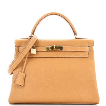 Hermes Kelly Handbag Brown Ardennes with Gold Hardware 32