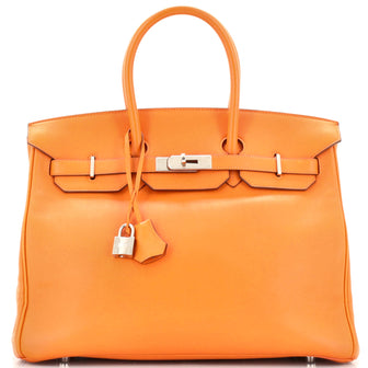 Hermes Birkin Handbag Orange Swift with Palladium Hardware 35