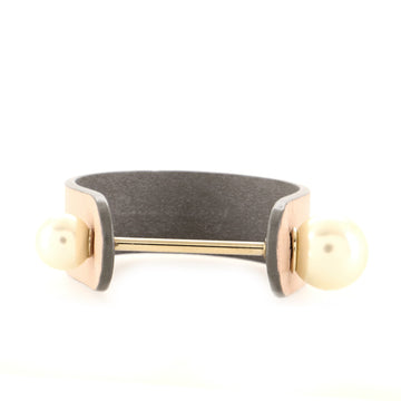 Christian Dior Cuff Bracelet Leather with Metal and Faux Pearls