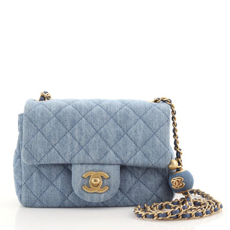 Chanel Pearl Crush Square Flap Bag Quilted Denim Mini