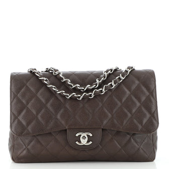 Chanel Vintage Classic Double Flap Bag Quilted Caviar Jumbo