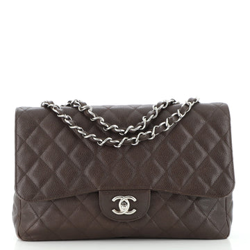 Chanel Vintage Classic Double Flap Bag Quilted Caviar Jumbo