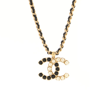 Chanel CC Logo Statement Necklace Metal with Leather, Faux Pearls and Crystals