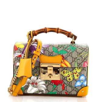 Gucci Padlock Bamboo Shoulder Bag Flora GG Coated Canvas Small