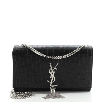 Saint Laurent Classic Monogram Tassel Crossbody Bag Crocodile Embossed Leather Medium