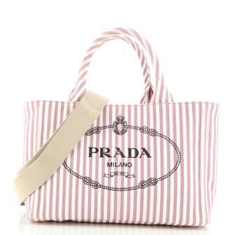 Prada Canapa Convertible Tote Printed Canvas Mini