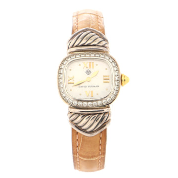 David Yurman Thoroughbred Quartz Watch Sterling Silver and Alligator with Diamond Bezel and Mother of Pearl 26
