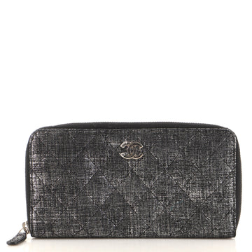 Chanel Zip Around Wallet Quilted Glittered Calfskin Long