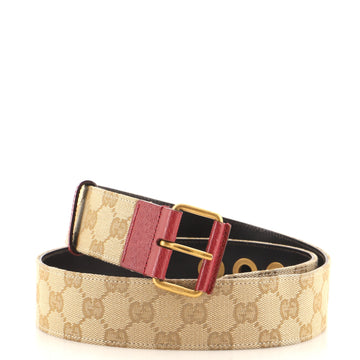 Gucci Square Buckle Belt GG Canvas and Leather Wide