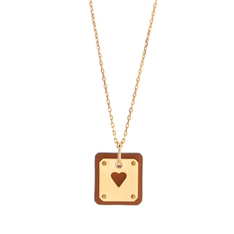 Hermes As de Coeur Pendant Necklace Metal and Leather Small