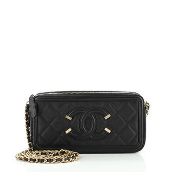 Chanel Filigree Double Zip Clutch with Chain Quilted Caviar