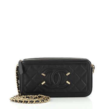 Chanel Filigree Double Zip Clutch with Chain Quilted Caviar