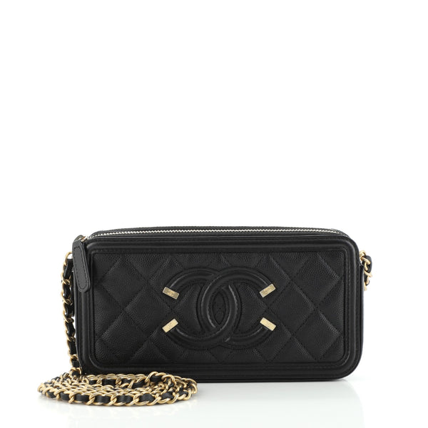Chanel Filigree Double Zip Clutch with Chain Quilted Caviar Black 1361693