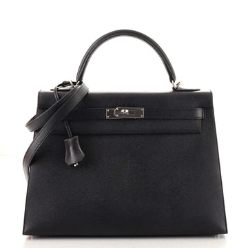 Hermes Kelly Handbag Black Epsom with Palladium Hardware 32