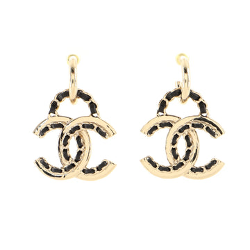 Chanel Woven Chain CC Drop Earrings Metal and Leather