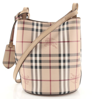 Burberry Lorne Bucket Bag Haymarket Coated Canvas Small