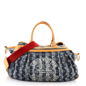 Louis Vuitton Porte Epaule Raye Handbag Striped Monogram Denim GM