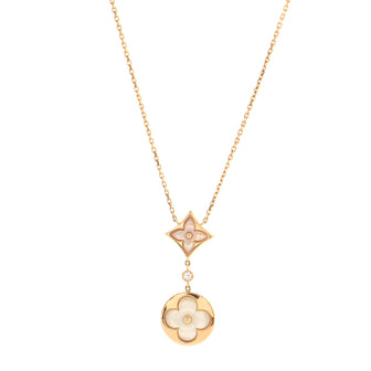 Color Blossom Lariat Pendant Necklace 18K Rose Gold with Mother of Pearl  and Diamond