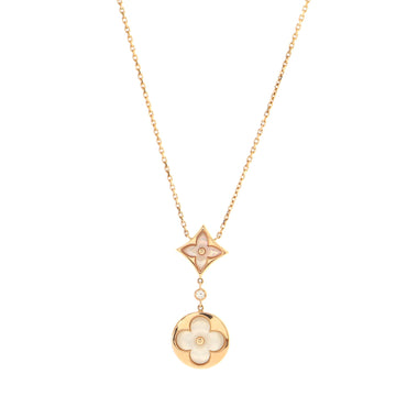 Louis Vuitton Color Blossom Lariat Pendant Necklace 18K Rose Gold with Mother of Pearl and Diamond