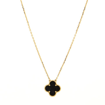 Van Cleef & Arpels Vintage Alhambra Pendant Necklace 18K Yellow Gold and Onyx