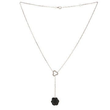 Chanel Camelia Lariat Necklace 18K White Gold with Diamonds and Onyx