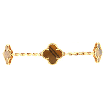 Van Cleef & Arpels Vintage Alhambra 5 Motifs Bracelet 18K Yellow Gold and Tiger Eye