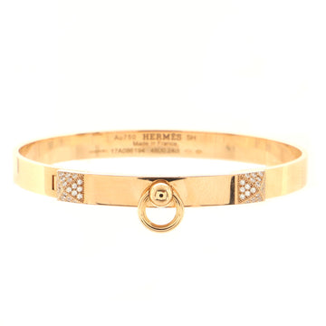 Hermes Collier de Chien Bracelet 18K Rose Gold with Pave Diamond Studs PM
