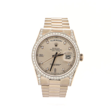 Rolex Oyster Perpetual President Day-Date Automatic Watch White Gold with Diamond Bezel, Round and Baguette Diamond Markers and Lugs 36