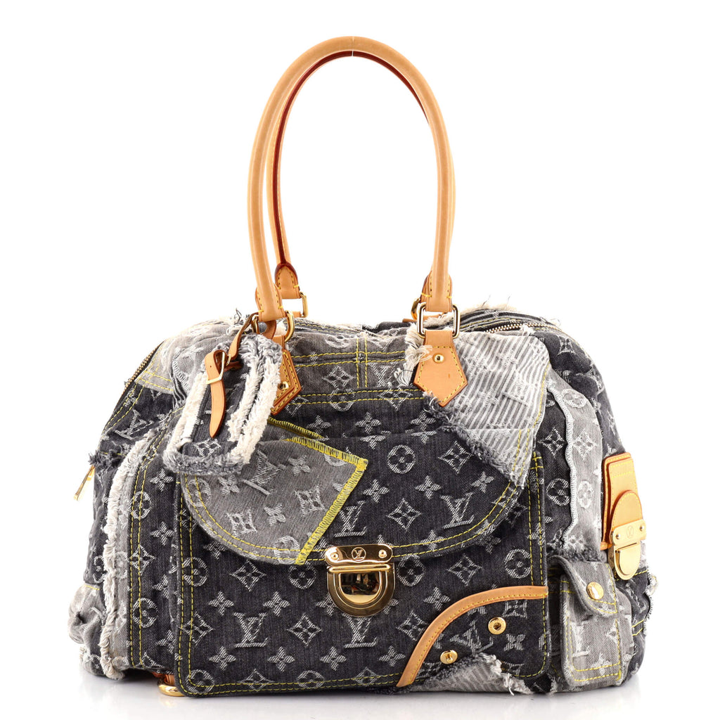 Louis Vuitton Patchwork Bowly Handbag Denim Black 1362441
