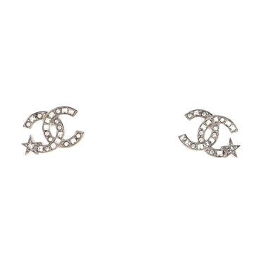 Chanel CC Stud Earrings Crystal Embellished Metal