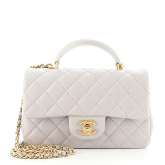 Chanel Classic Single Flap Top Handle Bag Quilted Lambskin Mini