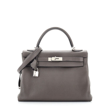 Hermes Kelly Handbag Bicolor Clemence with Palladium Hardware 32