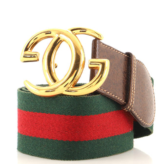 Gucci Vintage GG Buckle Web Belt Canvas and Leather Wide