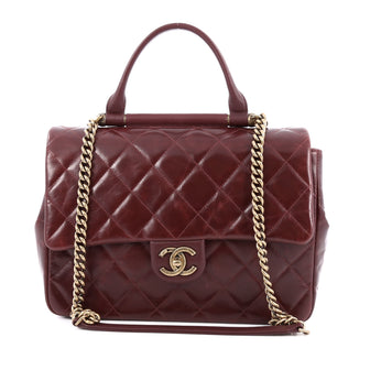 Chanel Aged Chain CC Bar Top Handle Bag Quilted Aged Calfskin Large Red