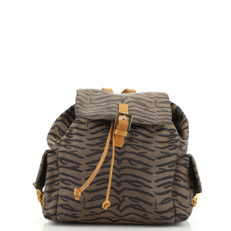 Fendi Vintage Side Pocket Drawstring Backpack Tiger Print Jacquard Medium