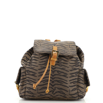 Fendi Vintage Side Pocket Drawstring Backpack Tiger Print Jacquard Medium