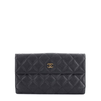Chanel CC French Flap Wallet Quilted Caviar Long