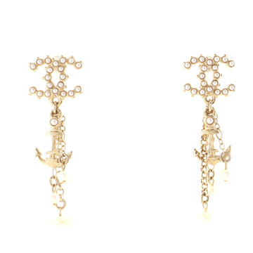 Chanel CC Anchor Drop Earrings Metal with Faux Pearls