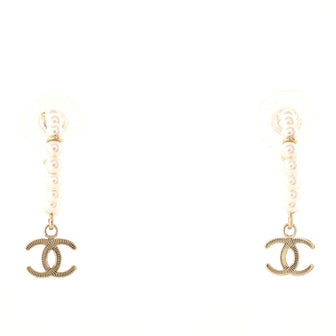 Chanel Dangling CC Hoop Earrings Metal with Faux Pearls