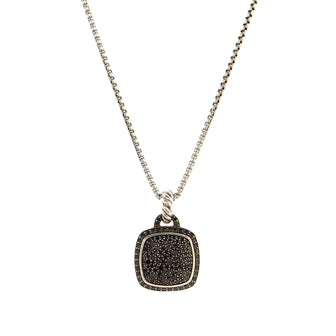 David Yurman Albion Enhancer Pendant Necklace Sterling Silver with 14k Yellow Gold and Pave Black Diamonds 18mm