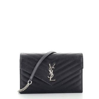 Saint Laurent Classic Monogram Wallet on Chain Matelasse Chevron Leather Small