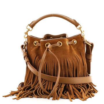 Saint Laurent Fringe Emmanuelle Bucket Bag Suede Small