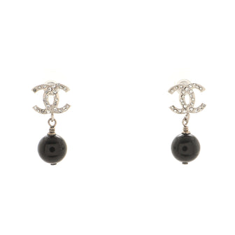 Chanel CC Drop Earrings Crystal Embellished Metal and Beads